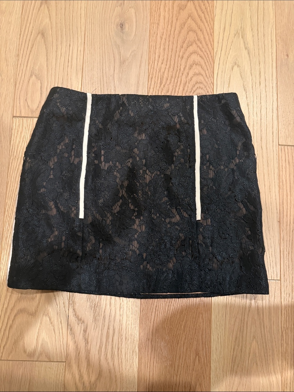 Black Lace Mini Skirt with Cream Contrast Piping